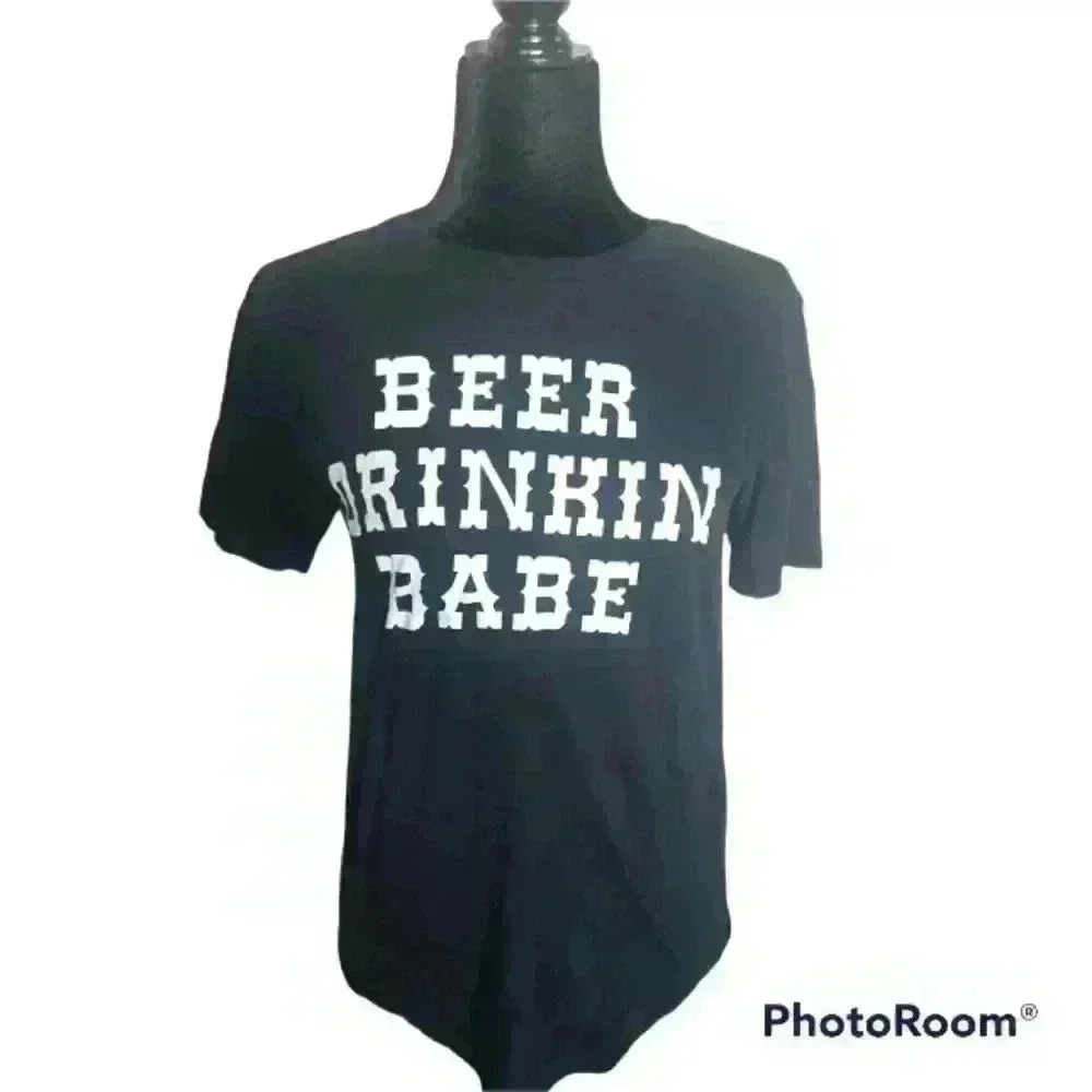 Bella Canvas Womens Black and White Beer Drinkin Babe Short Sleeve T-shirt S